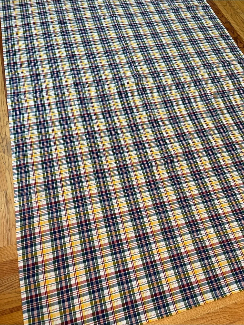Vintage Madras Plaid large cotton blend tablecloth 93” x 59” EUC Picnic BBQ